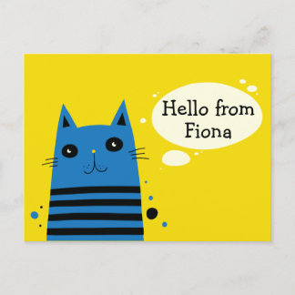 Cute Cartoon Cat Custom Message Personalised Postcard