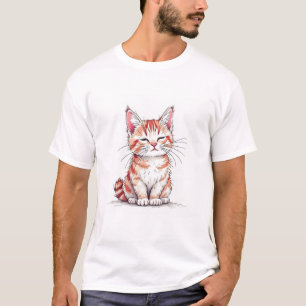 Cute Cartoon Cat Digital Illustration in Hand-Draw T-Shirt