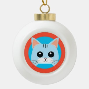 Cute Cartoon Cat Face Ceramic Ball Christmas Ornament