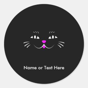 Cute Cartoon Cat Face Classic Round Sticker
