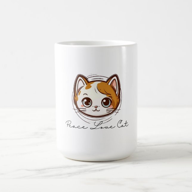 Cute Cartoon Cat Face Illustration Coffee Mug (Center)