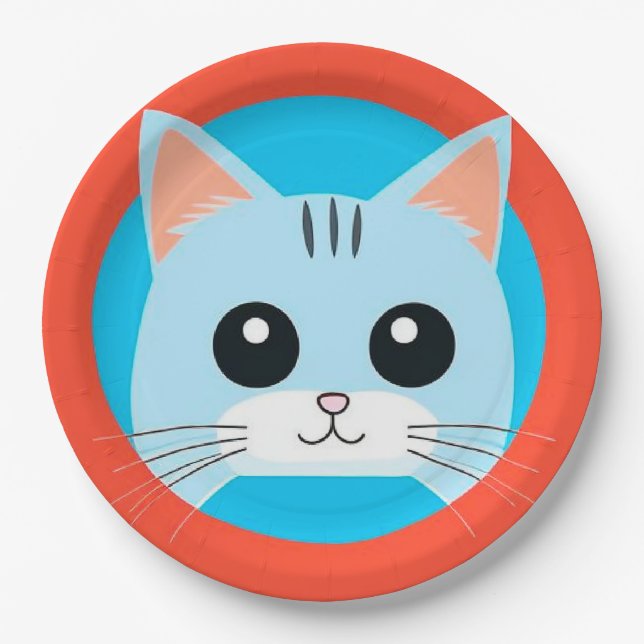 Cute Cartoon Cat Face Paper Plate (Front)