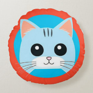 Cute Cartoon Cat Face Round Cushion