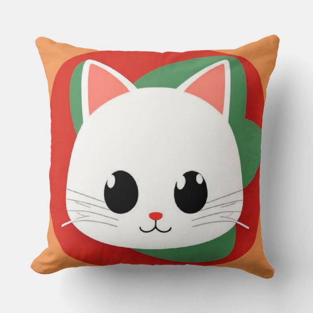 Cute Cartoon Cat Face With Bold Graphic Design Cushion (Front)