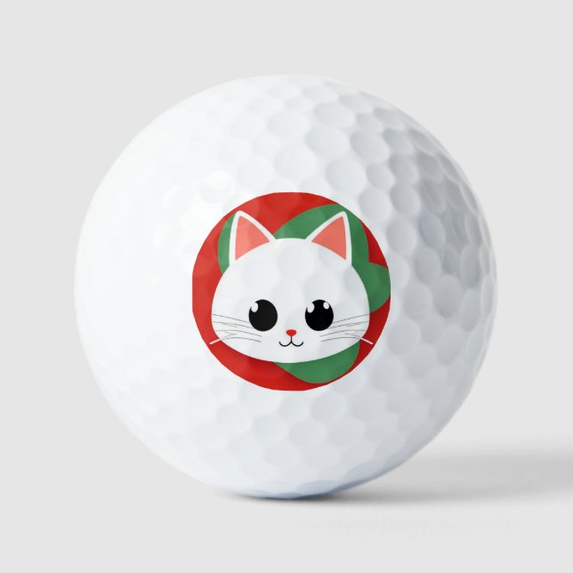 Cute Cartoon Cat Face With Bold Graphic Design Golf Balls (Front)