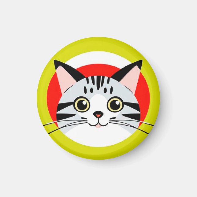 Cute Cartoon Cat Face With Bold Graphic Design Magnet (Front)