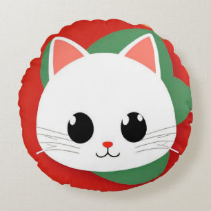 Cute Cartoon Cat Face With Bold Graphic Design Round Cushion
