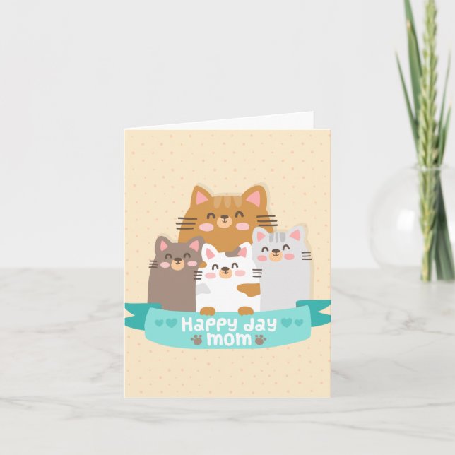 Cute cartoon cat family happy mother's day card (Front)
