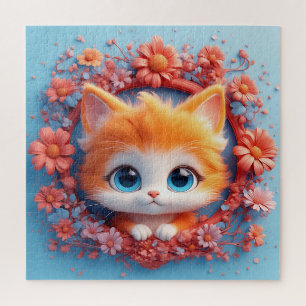 Cute Cartoon Cat Flower Gift For Cat Lovers Jigsaw Puzzle