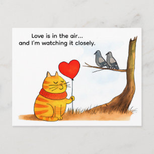 Cute Cartoon Cat Holding Heart Balloon Illustratio Postcard