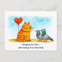 Cute Cartoon Cat Holding Heart Balloon Outdoors