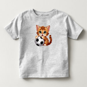 Cute Cartoon Cat Holding Soccer Ball Toddler T-Shirt