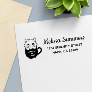 Cute Cartoon Cat in Coffee Mug Return Address Self-inking Stamp