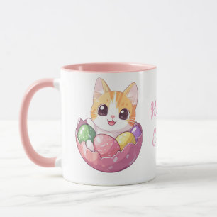 Cute Cartoon Cat in Easter Egg Mug Adorable Kawaii