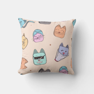 Cute Cartoon Cat Kitty Faces Pattern Patterns Pa Cushion