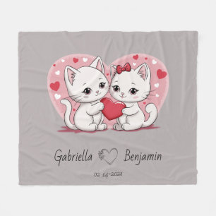 Cute Cartoon Cat Lovers Heart Valentine’s Day  Fleece Blanket