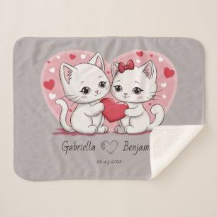 Cute Cartoon Cat Lovers Heart Valentine’s Day Sherpa Blanket
