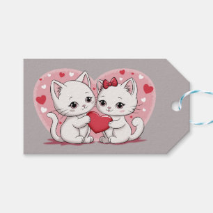 Cute Cartoon Cat Lovers Hearts Valentine’s Day Gift Tags