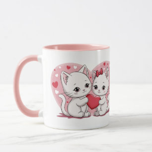 Cute Cartoon Cat Lovers Hearts Valentine’s Day Mug