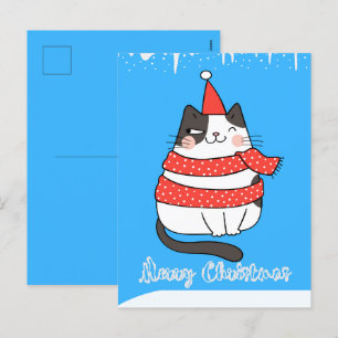 Cute Cartoon Cat Merry Christmas Holidays Postcard