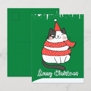 Cute Cartoon Cat Merry Christmas Holidays Postcard