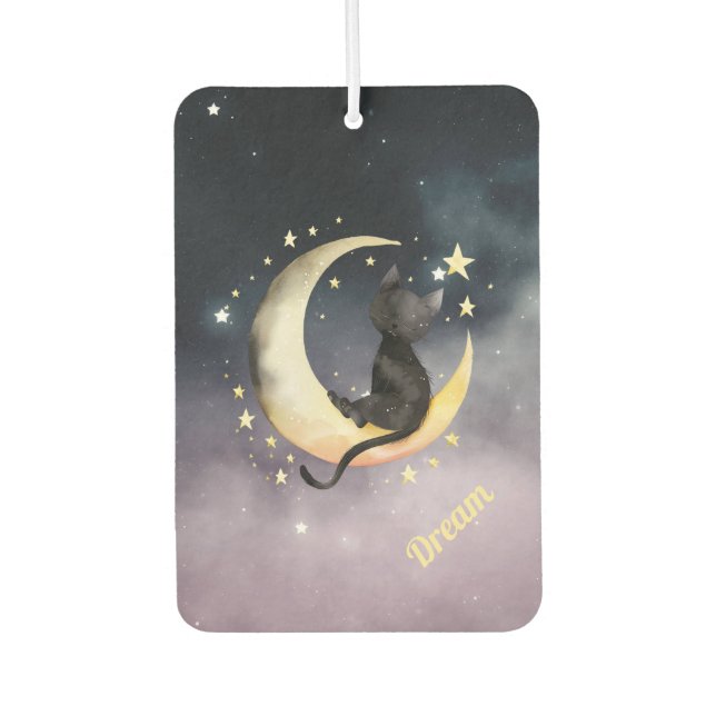 Cute Cartoon Cat on Moon Car Air Freshener (Front)