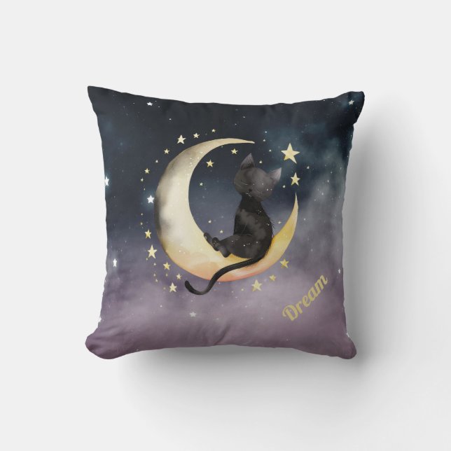 Cute Cartoon Cat on Moon Cushion (Front)