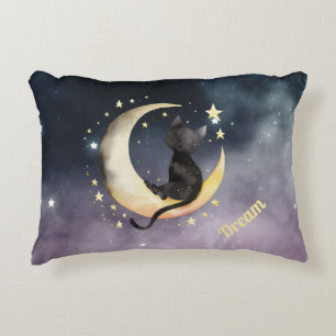 Cute Cartoon Cat on Moon Decorative Cushion