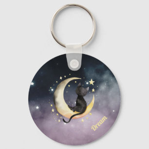 Cute Cartoon Cat on Moon Key Ring