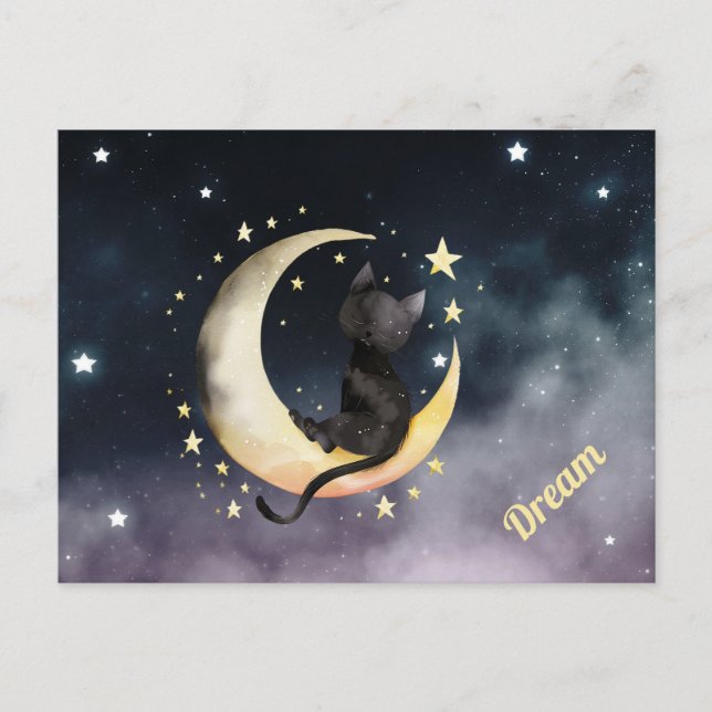 Cute Cartoon Cat on Moon Postcard (Front)