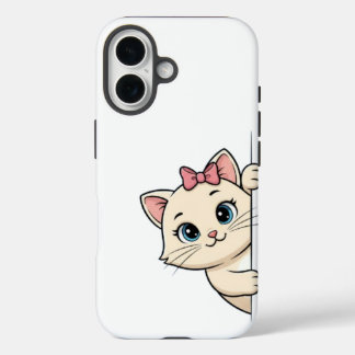 Cute Cartoon Cat Peek iPhone 16 Case – Playful Min