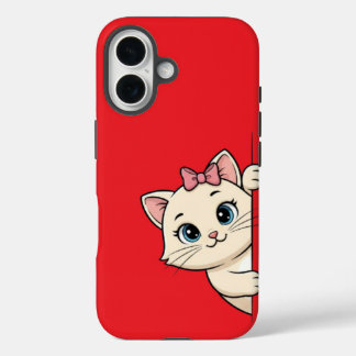 Cute Cartoon Cat Peek iPhone 16 Case – Playful Min