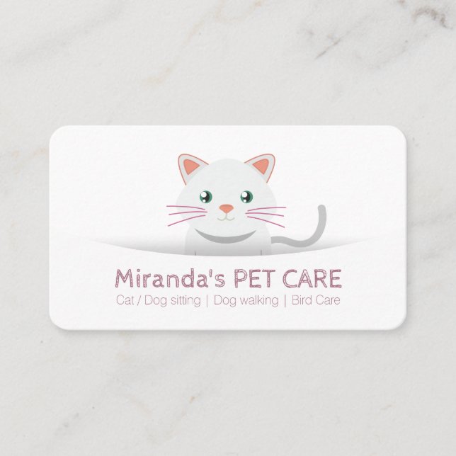 Cute Cartoon Cat Pet Care Pet Grooming Appointment Card (Front)