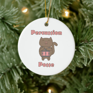 Cute Cartoon Cat Playing Snare Drum Percussion Ceramic Tree Decoration