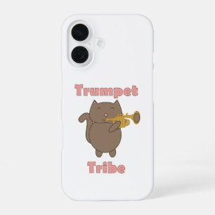 Cute Cartoon Cat Playing Trumpet Tribe Musical iPhone 16 Case