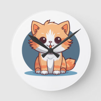 Cute Cartoon Cat Round Clock