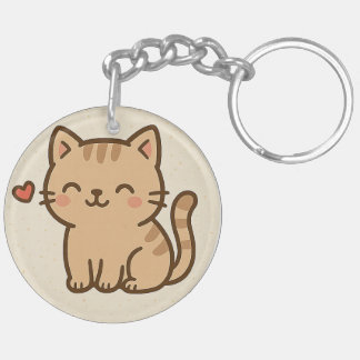 Cute Cartoon Cat Round Keychain – Full Print Desig