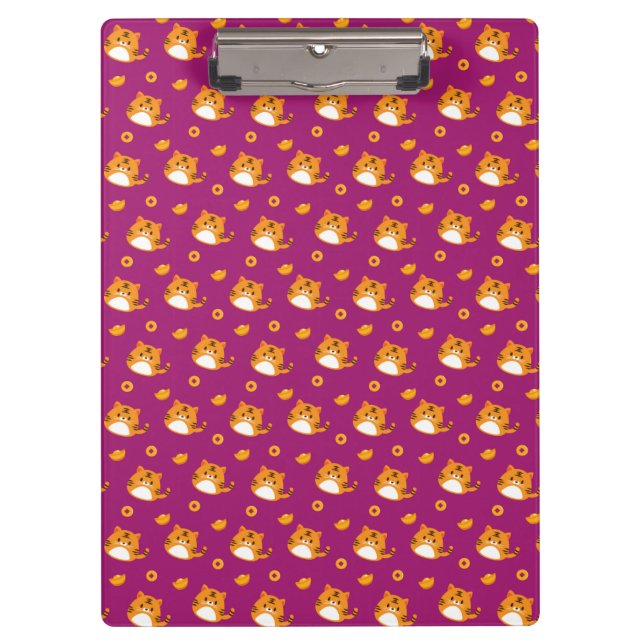 Cute Cartoon Cat Seamless Pattern | Kawaii Orange  Clipboard (Front)
