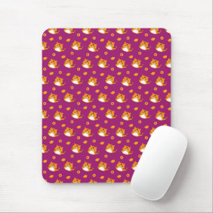 Cute Cartoon Cat Seamless Pattern Kawaii Orange Mouse Mat
