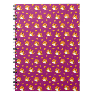 Cute Cartoon Cat Seamless Pattern | Kawaii Orange Notebook