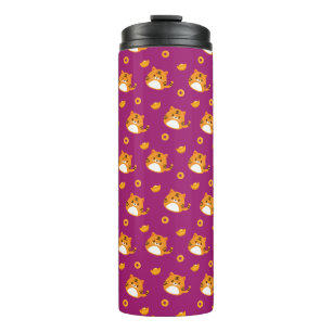 Cute Cartoon Cat Seamless Pattern Kawaii Orange Thermal Tumbler