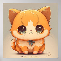 Cute cartoon cat sitting and looking at the camera