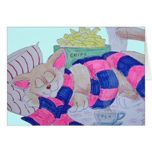 Cute cartoon cat sleeping while wearing scarf...