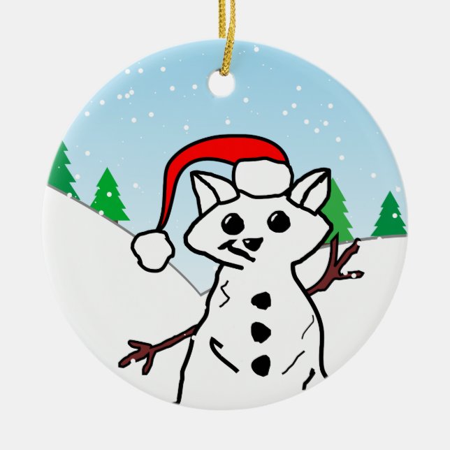 Cute Cartoon Cat Snowman Winter Holiday Ceramic Tree Decoration (Front)