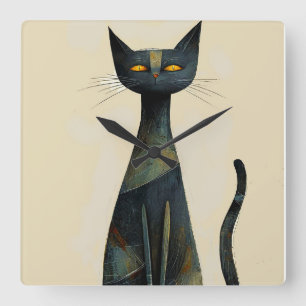 Cute cartoon cat square wall clock