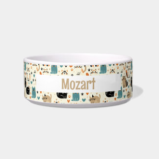 Cute Cartoon Cat Theme Personalised Name Pet Bowl