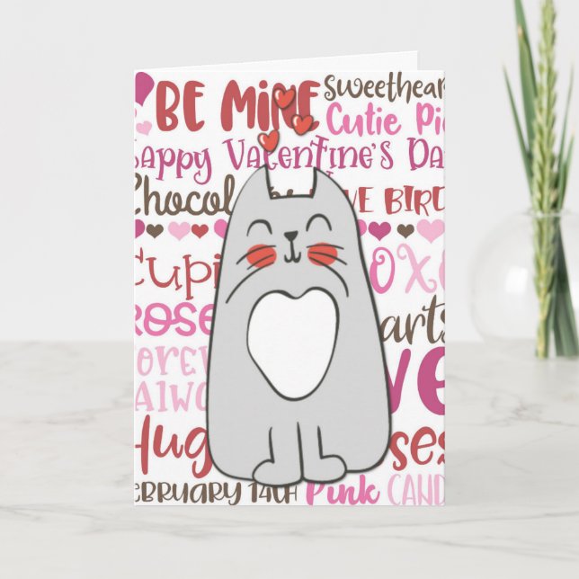 Cute Cartoon Cat Valentine's Day Holiday Card (Front)