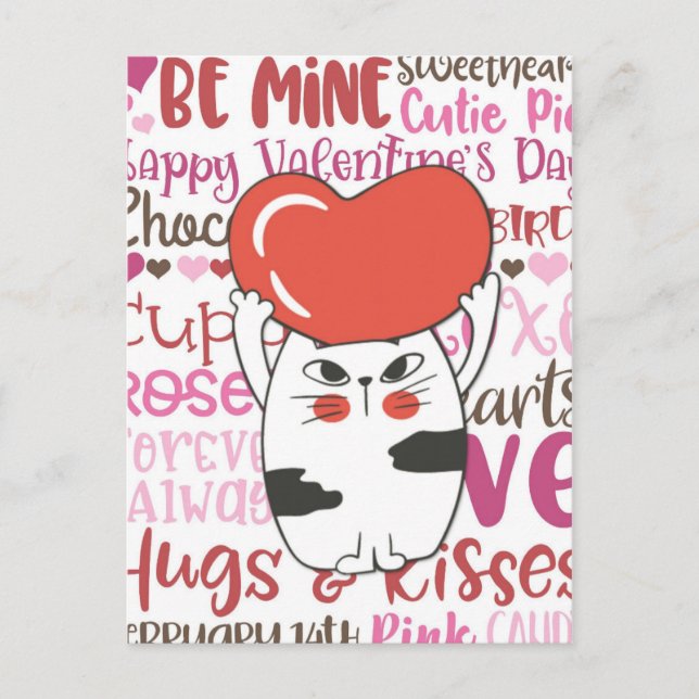 Cute Cartoon Cat Valentine's Day Postcard (Front)