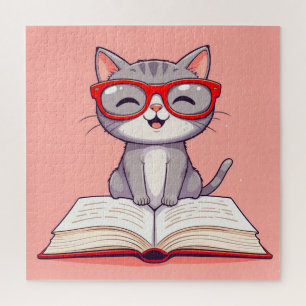 Cute Cartoon Cat Wearing Glasses Jigsaw Puzzle