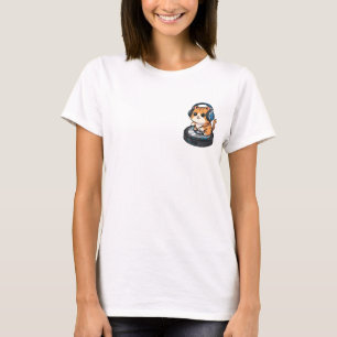 Cute Cartoon Cat Wearing Headphones Riding Robot T-Shirt